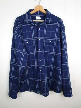 Fair Harbor Dunewood Flannel Mens XL Navy Blue Plaid Long Sleeve Recycled Cabin